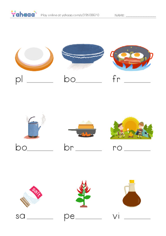 Kitchen PDF worksheet to fill in words gaps