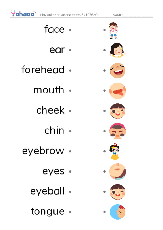 My Face PDF link match words worksheet