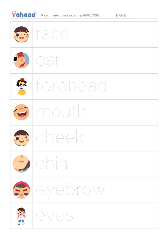 My Face PDF one column image words