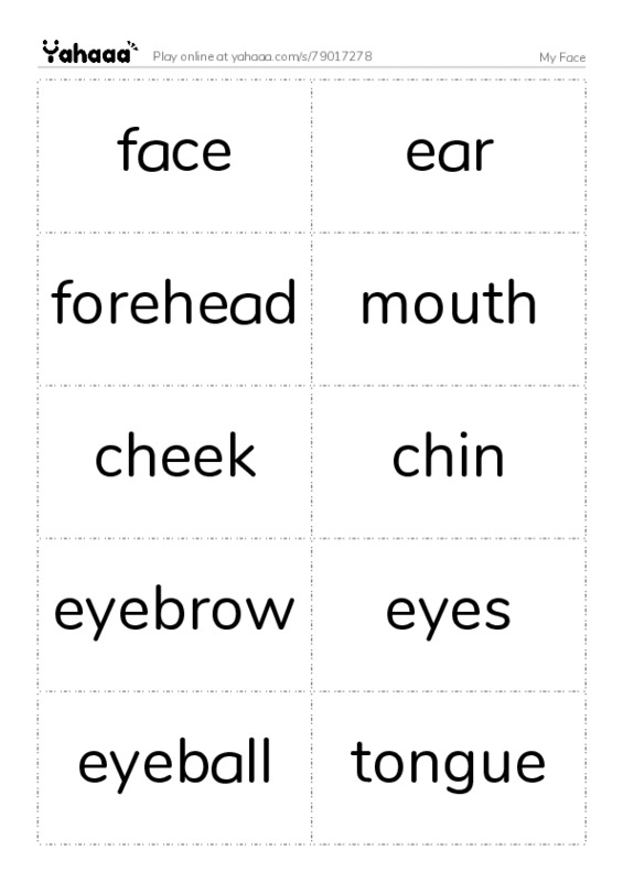My Face PDF two columns flashcards
