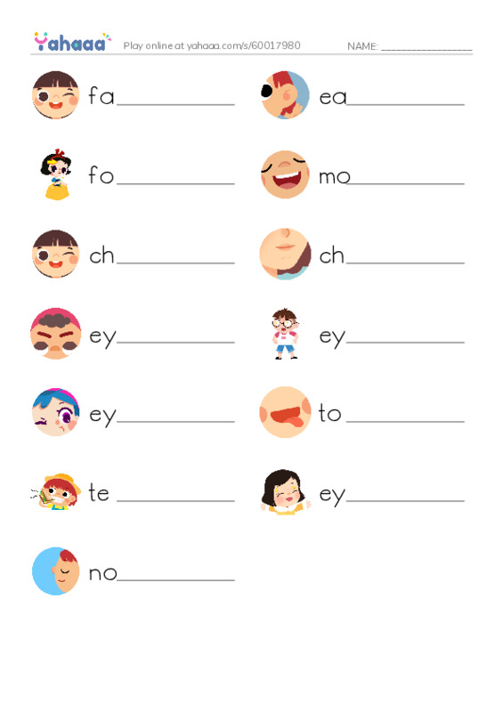 My Face PDF worksheet writing row