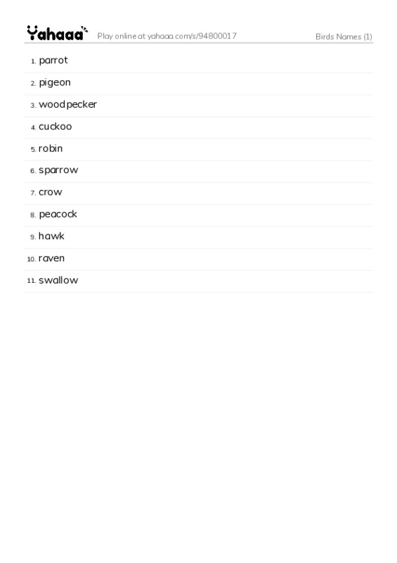 Birds Names (1) PDF words glossary