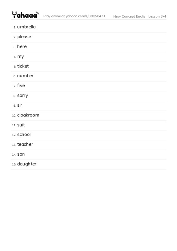 New Concept English Lesson 3-4 PDF words glossary