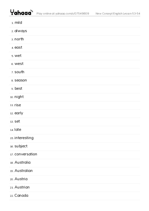 New Concept English Lesson 53-54 PDF words glossary