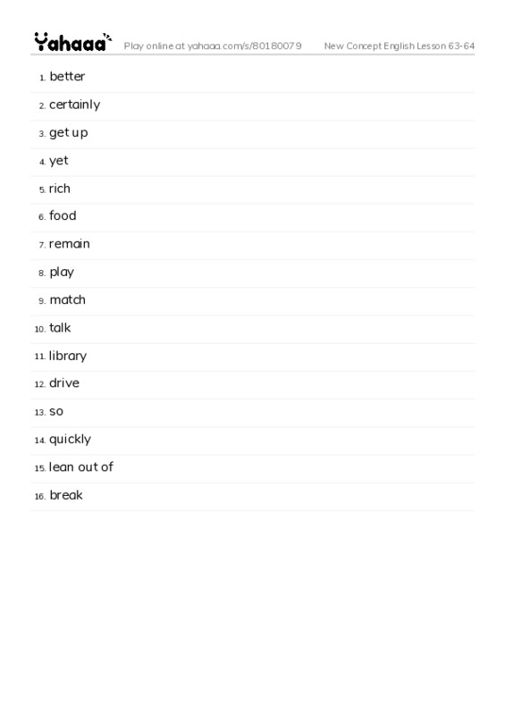 New Concept English Lesson 63-64 PDF words glossary