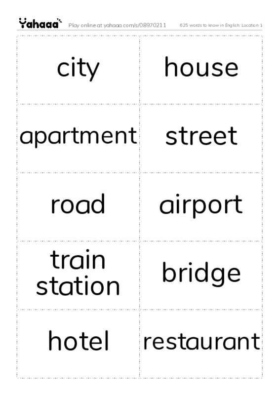 625 words to know in English: Location 1 PDF two columns flashcards