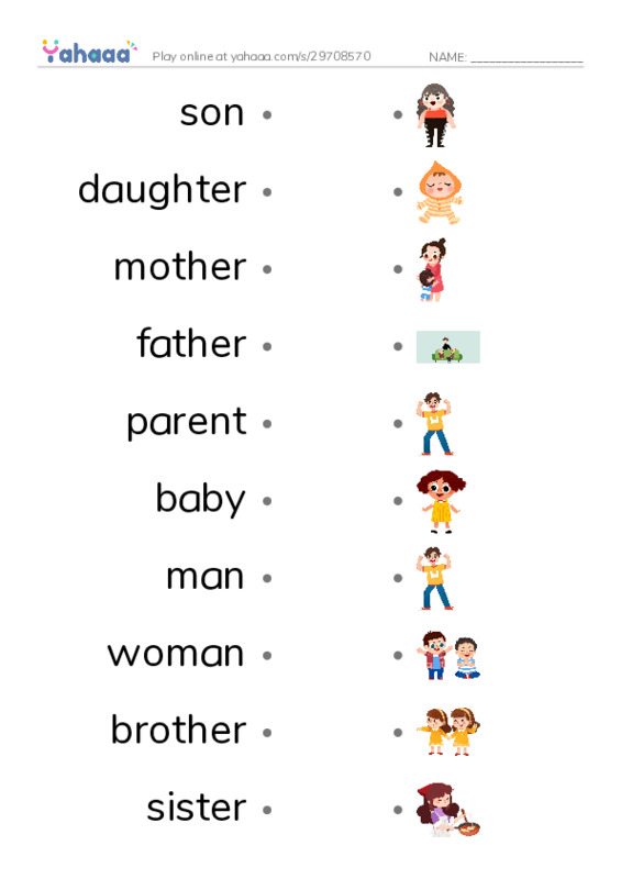 625 words to know in English: People 1 PDF link match words worksheet