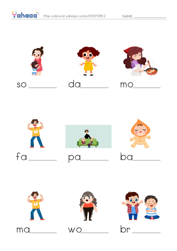 625 words to know in English: People 1 PDF worksheet to fill in words gaps