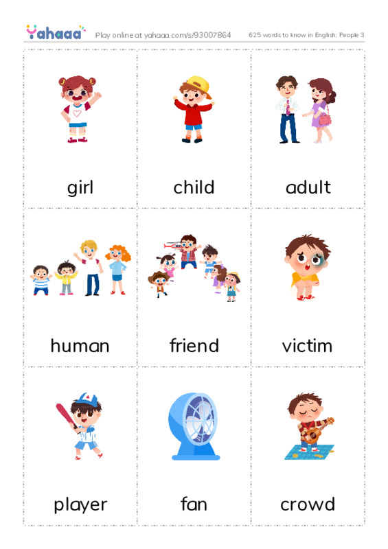 625 words to know in English: People 3 PDF flaschards with images