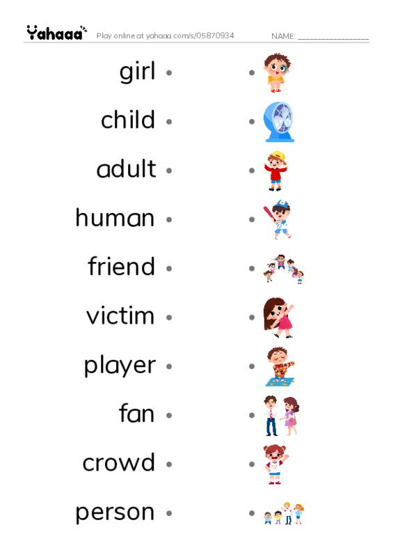 625 words to know in English: People 3 PDF link match words worksheet