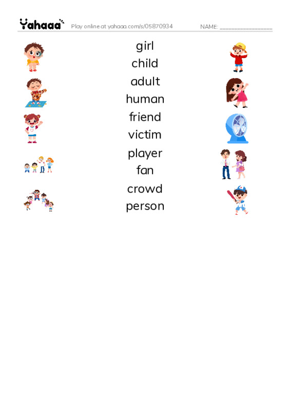625 words to know in English: People 3 PDF three columns match words