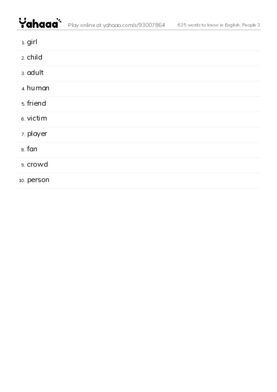 625 words to know in English: People 3 PDF words glossary