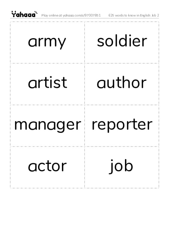 625 words to know in English: Job 2 PDF two columns flashcards