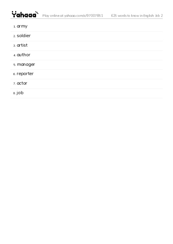 625 words to know in English: Job 2 PDF words glossary