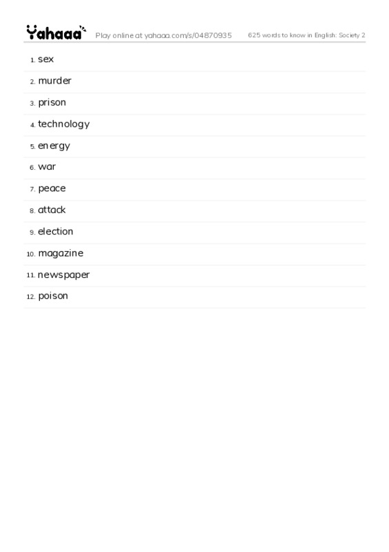 625 words to know in English: Society 2 PDF words glossary