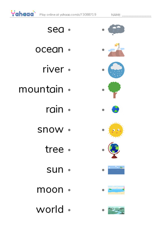625 words to know in English: Nature 1 PDF link match words worksheet