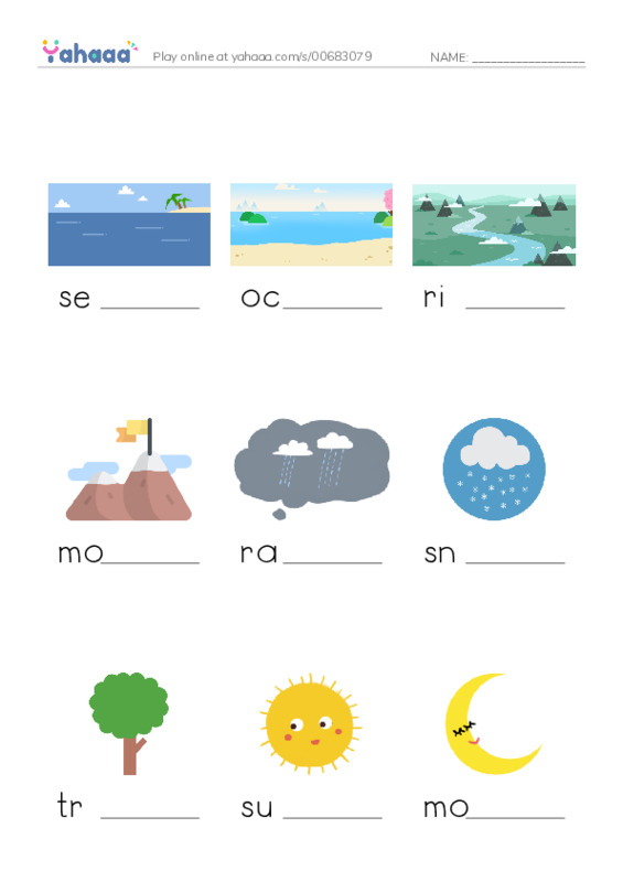 625 words to know in English: Nature 1 PDF worksheet to fill in words gaps