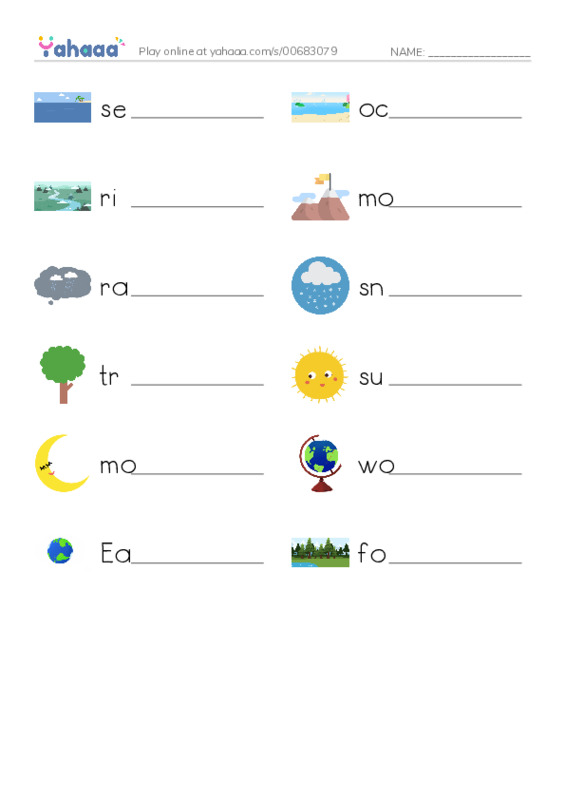 625 words to know in English: Nature 1 PDF worksheet writing row
