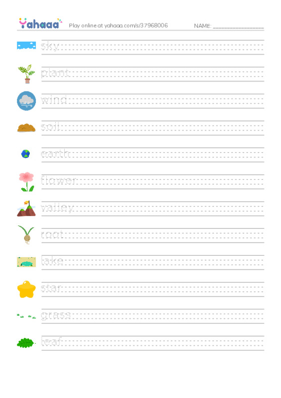 625 words to know in English: Nature 2 PDF write between the lines worksheet