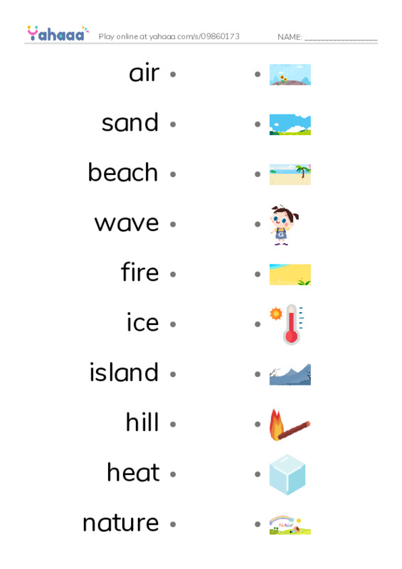 625 words to know in English: Nature 3 PDF link match words worksheet