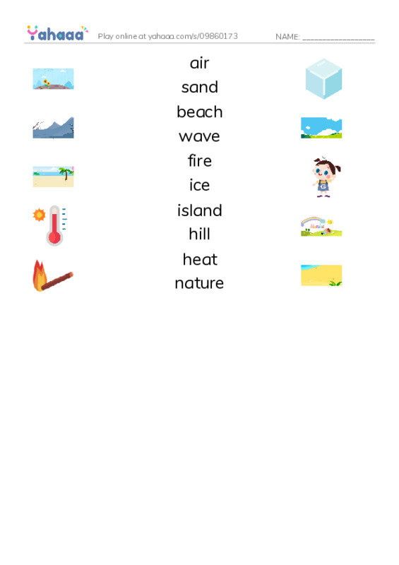 625 words to know in English: Nature 3 PDF three columns match words