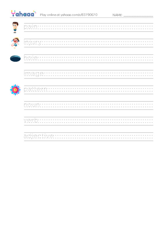 625 words to know in English: Misc Nouns 2 PDF write between the lines worksheet