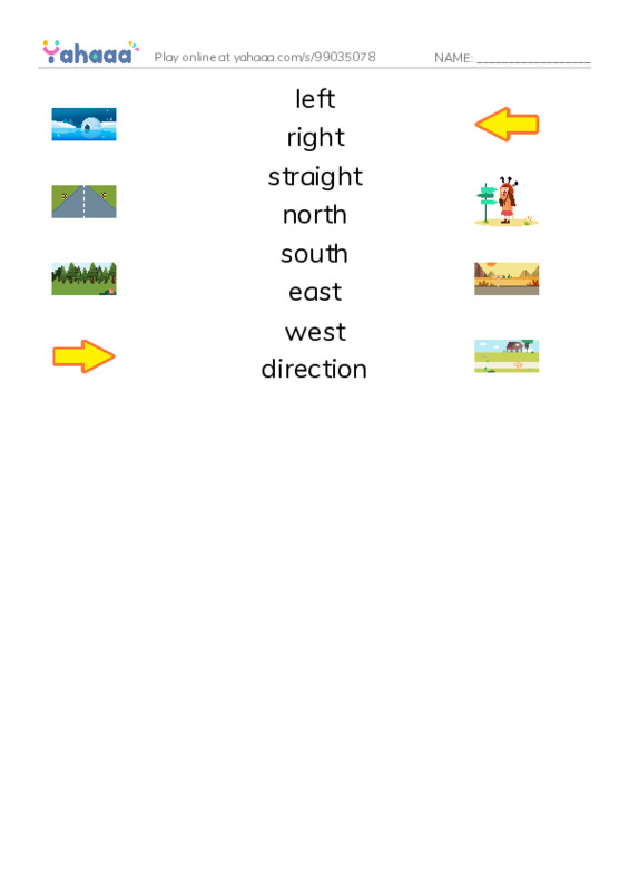 625 words to know in English: Directions 2 PDF three columns match words