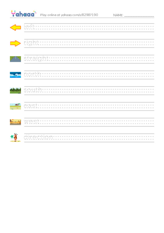 625 words to know in English: Directions 2 PDF write between the lines worksheet