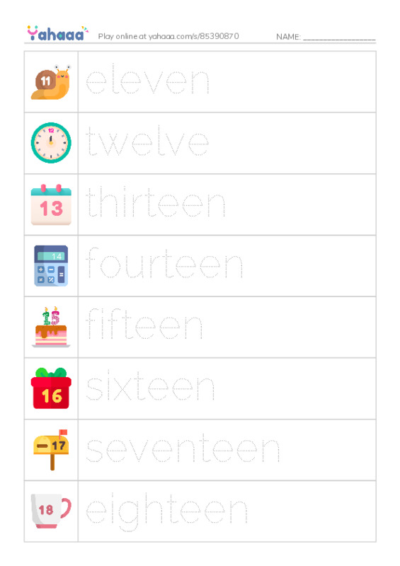 625 words to know in English: Numbers 2 PDF one column image words