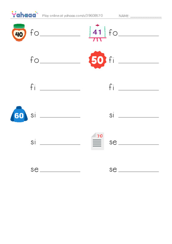 625 words to know in English: Numbers 3 PDF worksheet writing row