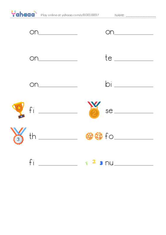 625 words to know in English: Numbers 5 PDF worksheet writing row
