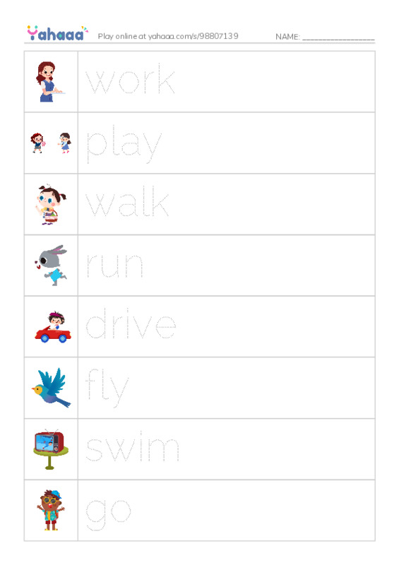 625 words to know in English: Verbs 1 PDF one column image words