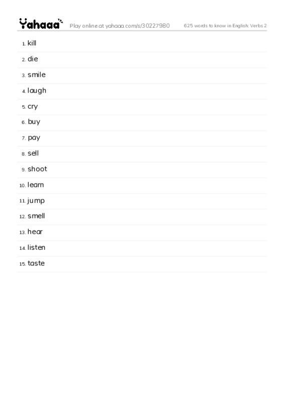 625 words to know in English: Verbs 2 PDF words glossary