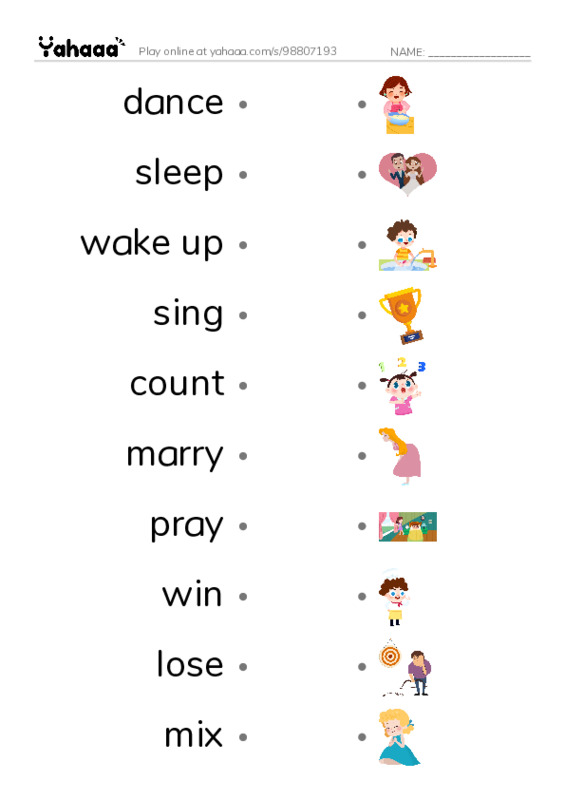 625 words to know in English: Verbs 4 PDF link match words worksheet