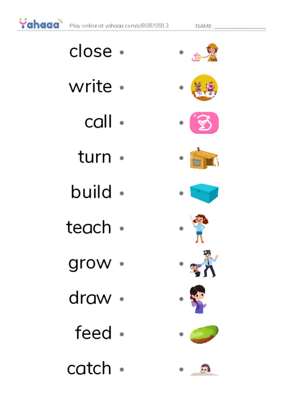 625 words to know in English: Verbs 5 PDF link match words worksheet