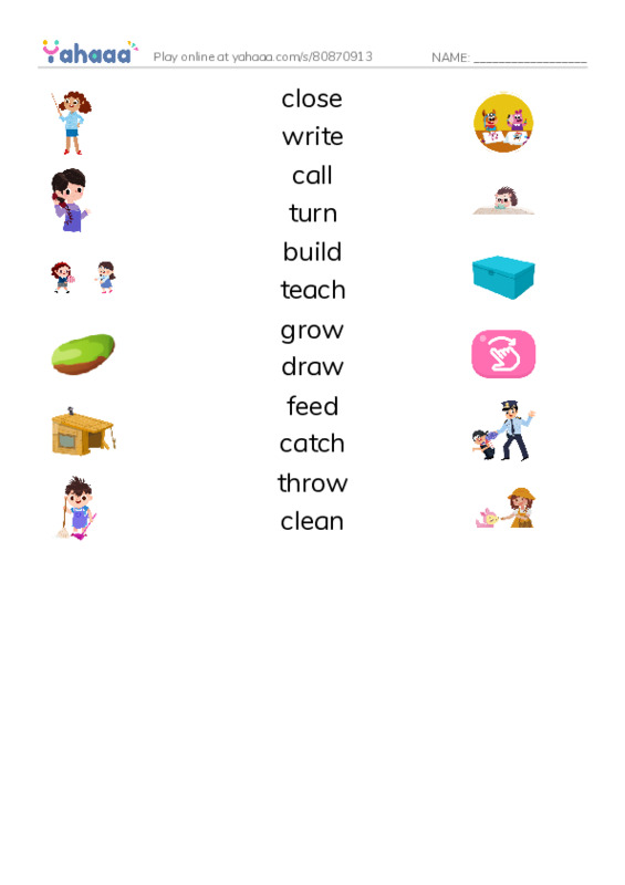 625 words to know in English: Verbs 5 PDF three columns match words