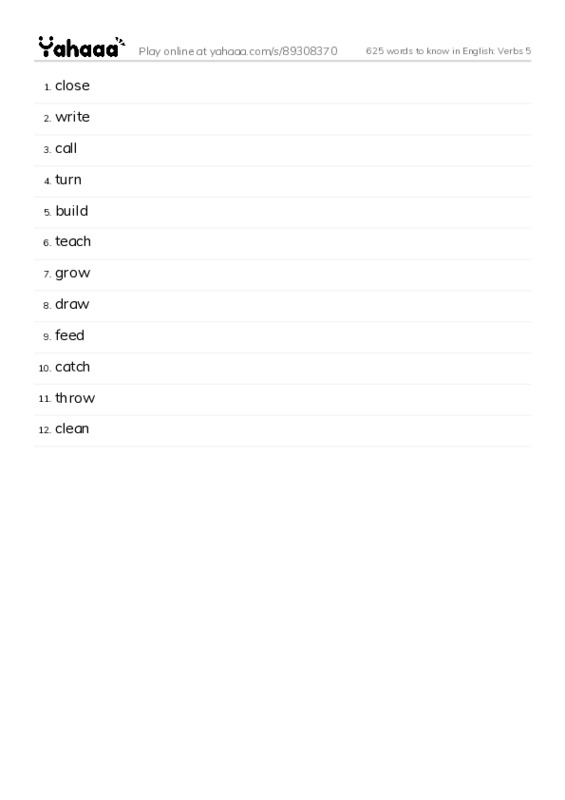 625 words to know in English: Verbs 5 PDF words glossary