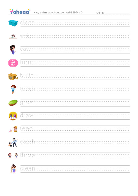625 words to know in English: Verbs 5 PDF write between the lines worksheet