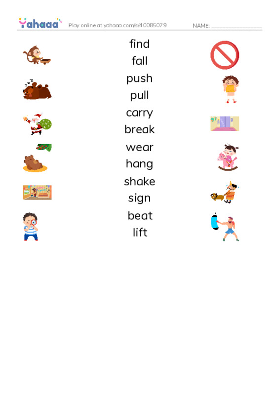 625 words to know in English: Verbs 6 PDF three columns match words
