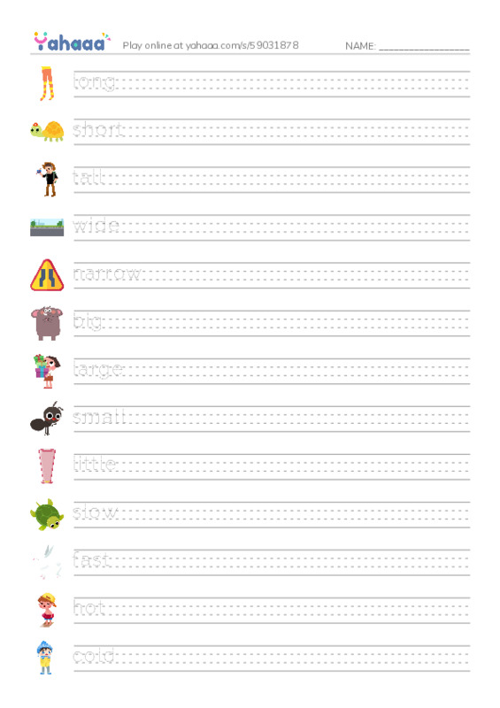 625 words to know in English: Adjectives 1 PDF write between the lines worksheet
