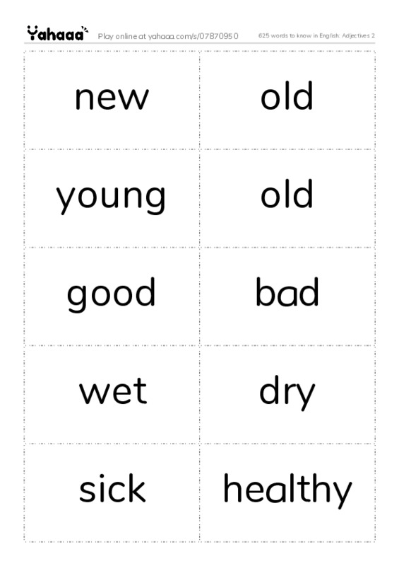 625 words to know in English: Adjectives 2 PDF two columns flashcards