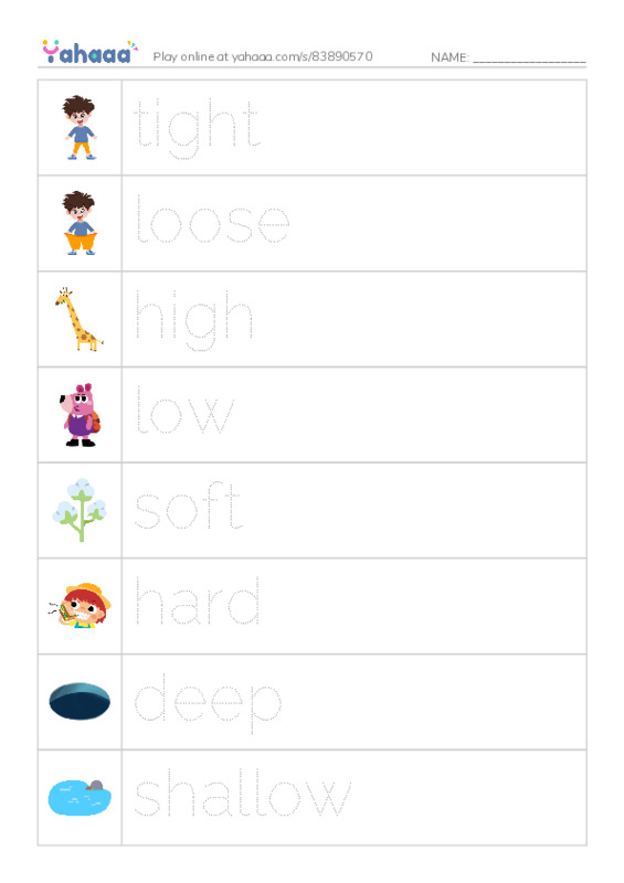 625 words to know in English: Adjectives 4 PDF one column image words