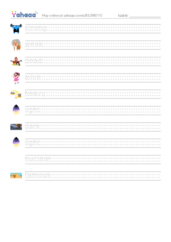 625 words to know in English: Adjectives 5 PDF write between the lines worksheet