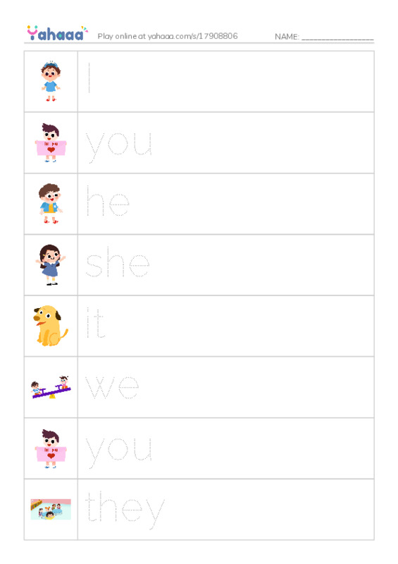 625 words to know in English: Pronouns PDF one column image words