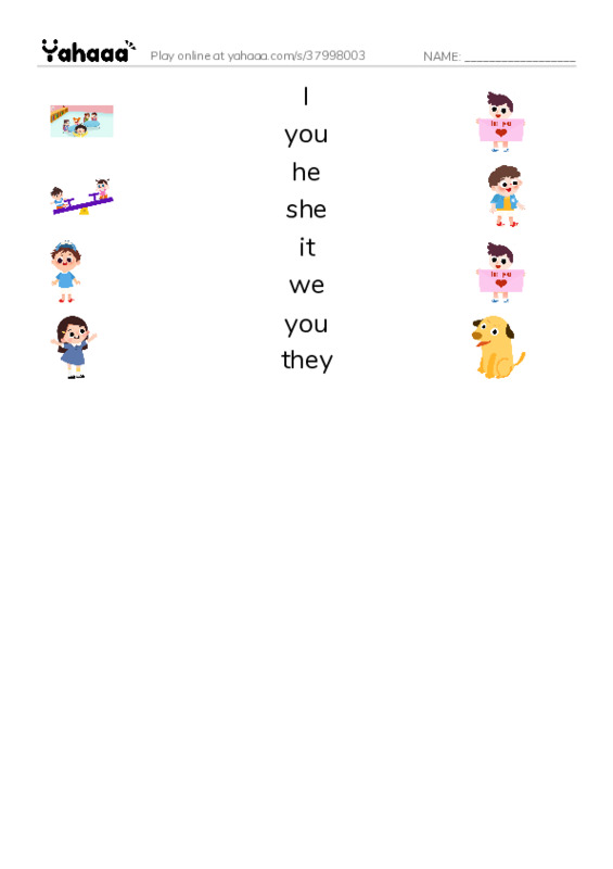 625 words to know in English: Pronouns PDF three columns match words