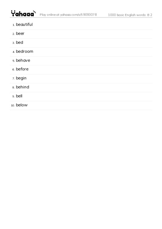 1000 basic English words: B 2 PDF words glossary