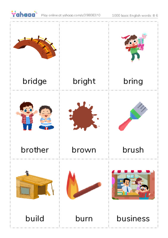 1000 basic English words: B 6 PDF flaschards with images