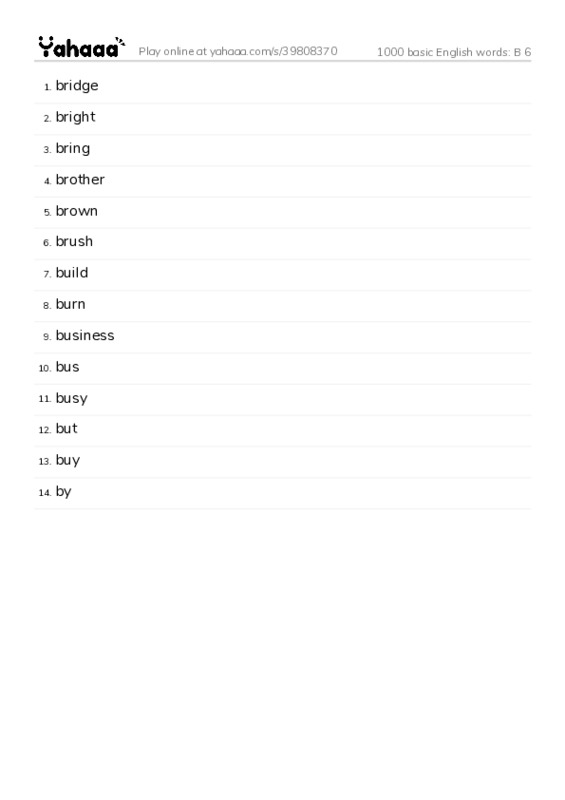 1000 basic English words: B 6 PDF words glossary