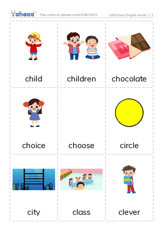 1000 basic English words: C 3 PDF flaschards with images