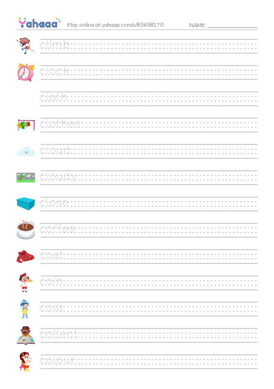 1000 basic English words: C 4 PDF write between the lines worksheet